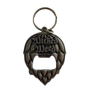 Wicked Weed Keychain Bottle Opener Asheville NC Brewery Pewter Metal Hops Logo